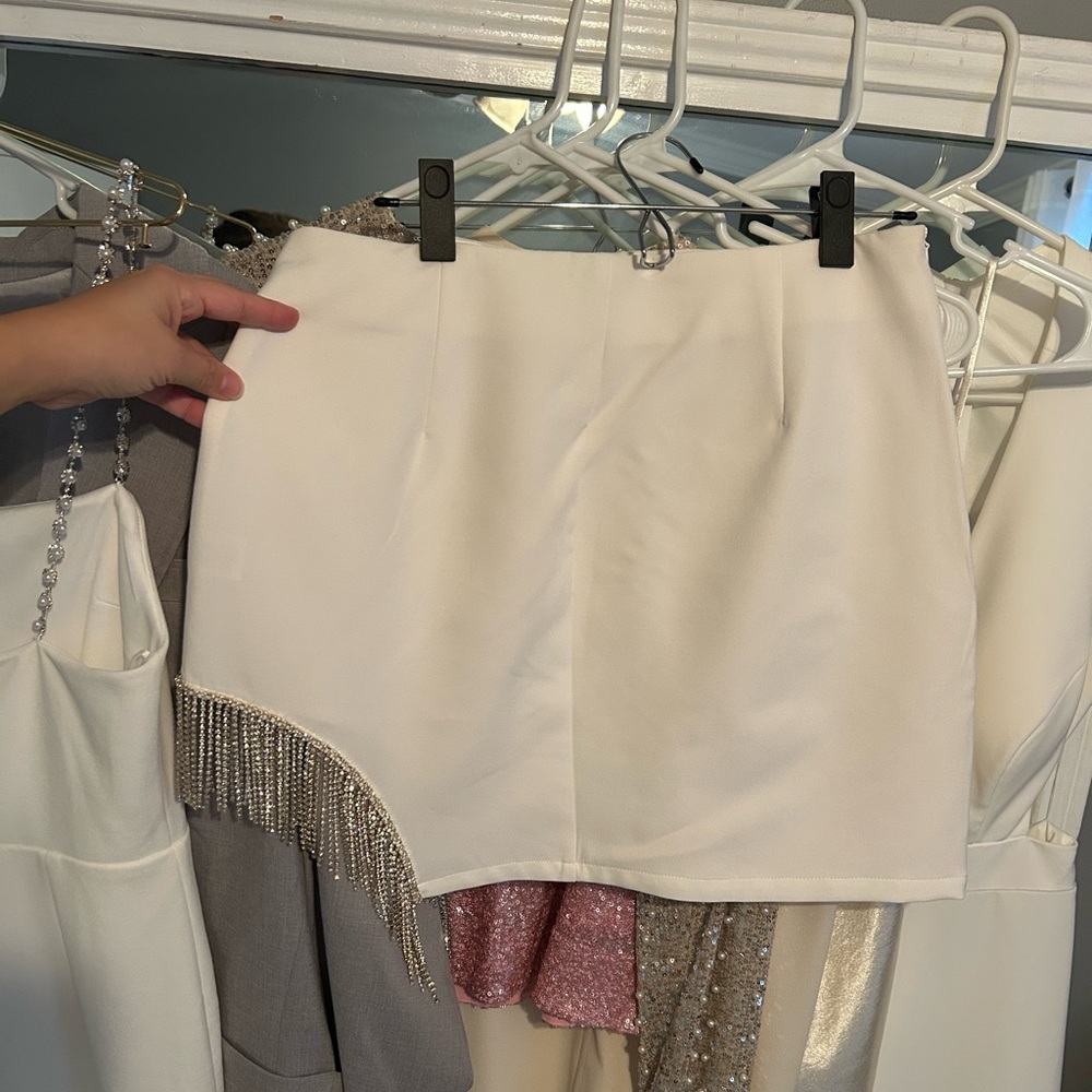 White Rhinestone Mini Skirt